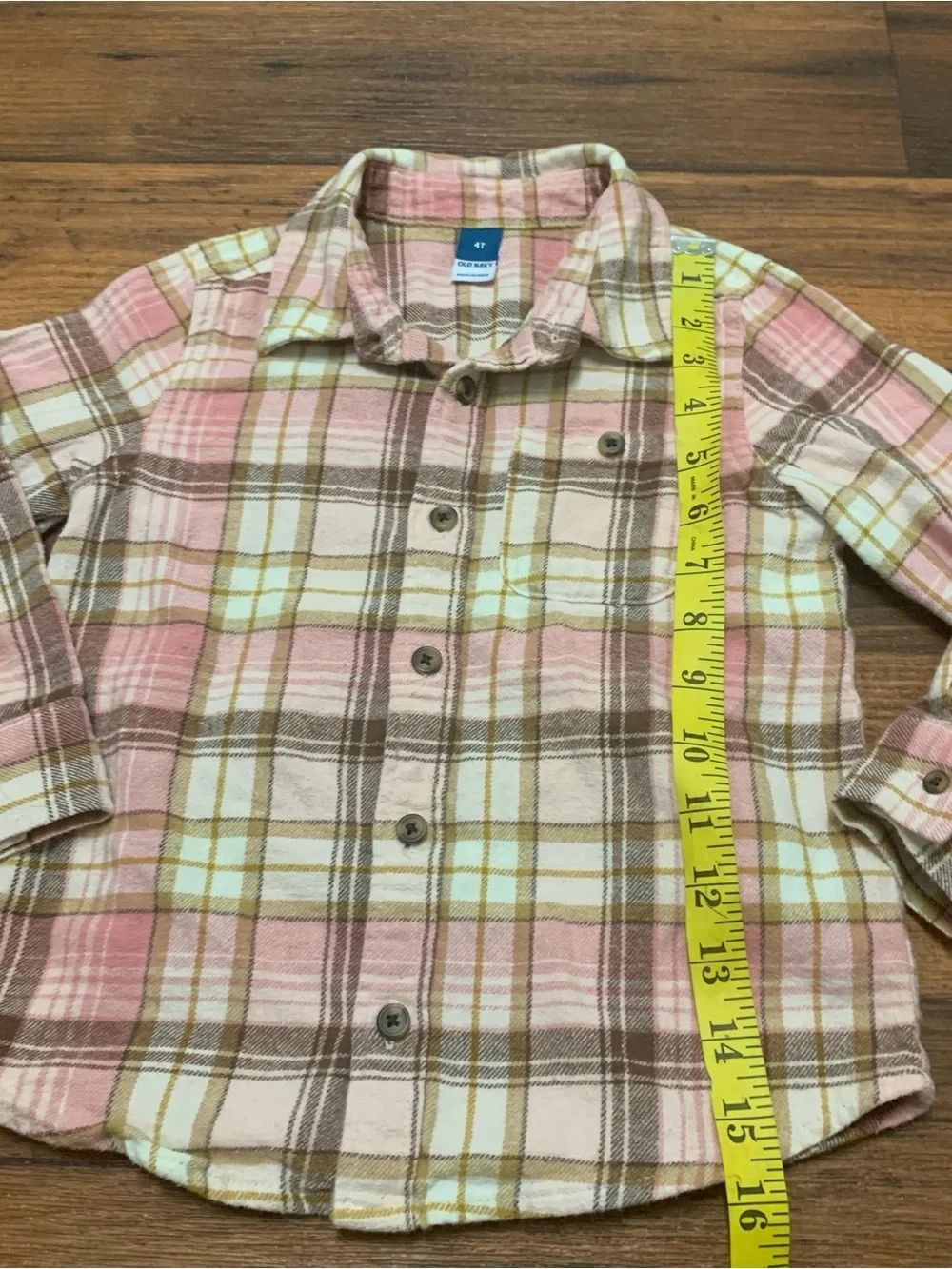 Old Navy Plaid Flannel Shirt Girls 4T Pink Brown Button Up Long Sleeve Cotton